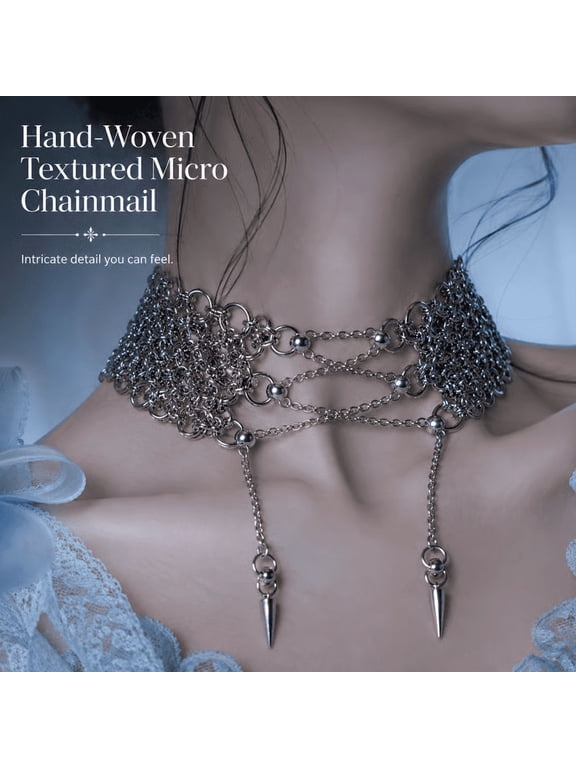 Handmade Chainmail Choker Necklace, Corset Inspired Gothic Collar Jewelry, Sculpted Close Fit Metal Chain Statement Necklace for Women, Alt Fashion, Photoshoot and Party