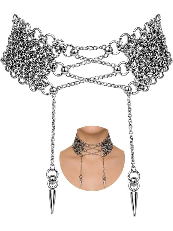 Handmade Chainmail Neck Choker, Gothic Statement Neck Jewelry, Textured Micro Chainmail, Punk Medieval Choker Necklace for Women, Adjustable for Goth, Alt, Cosplay, Photoshoots