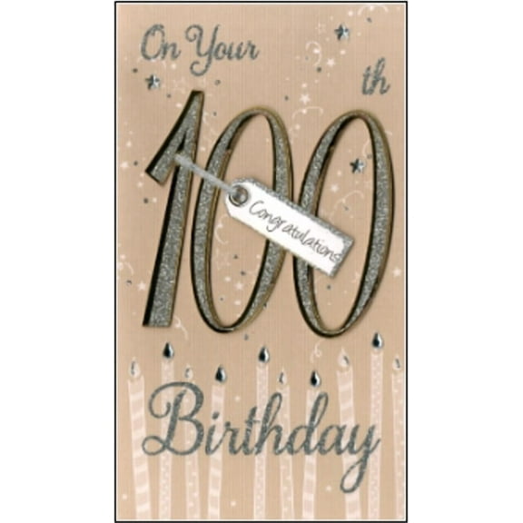 Handmade "Champagne" Greeting Card 100th Birthday Silver on Gold