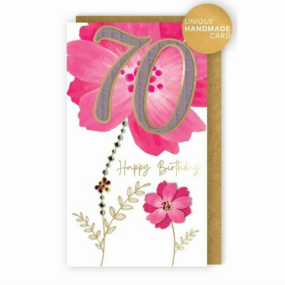 Handmade "Champagne" Greeting Card 70th Birthday Large Pink Flower