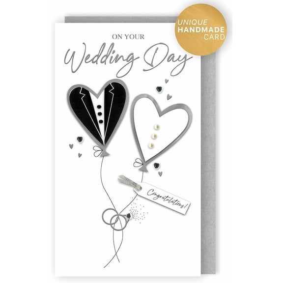 Handmade "Champagne" Greeting Card Wedding - Tux & Ivory Hearts