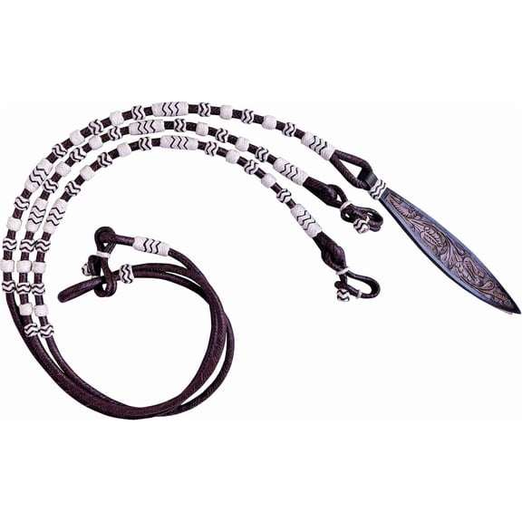 Handmade Chestnut Ranch Rope Reins  Natural Knots, Rawhide Leather & Two-Tone Hand-Carved Popper, Western Horse Tack