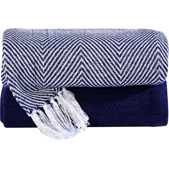 Handmade Chevron Cotton Throw Blanket with Tassels 50''x60'' - Perfect for Sofa, Couch, and Bed - Medium Weight All-Season Comfort (Set of2)