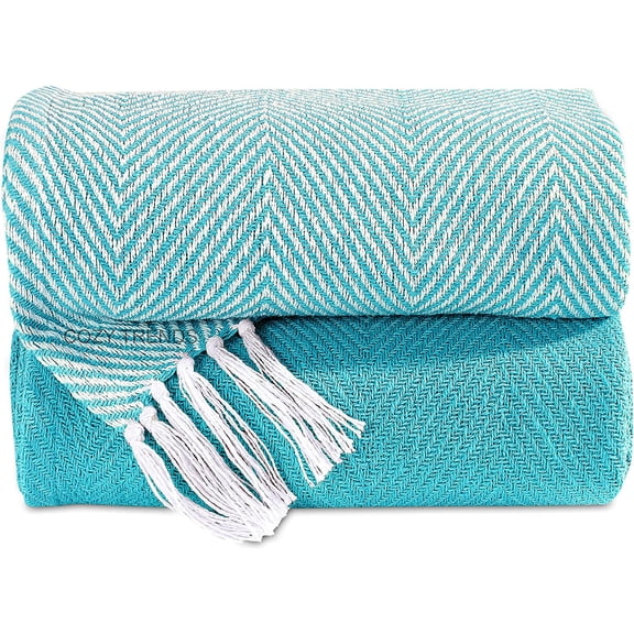 Handmade Chevron Cotton Throw Blanket with Tassels 50''x60'' - Perfect for Sofa, Couch, and Bed - Medium Weight All-Season Comfort (Set of2)