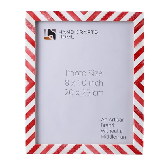 Handmade Chevron Inlay Red & White Picture Frame 8x10