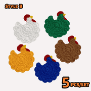 Handmade Chicken Coasters, Set of 5, 4.72-inch Knitted Drink Mats, Unique Housewarming Gift, Washable & Reusable