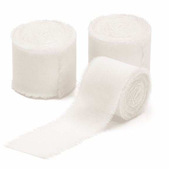 Chiffon Silk Fringe Ribbon,3-Roll 1.5 Inch x 5.48 Yards,White Decorative Trim