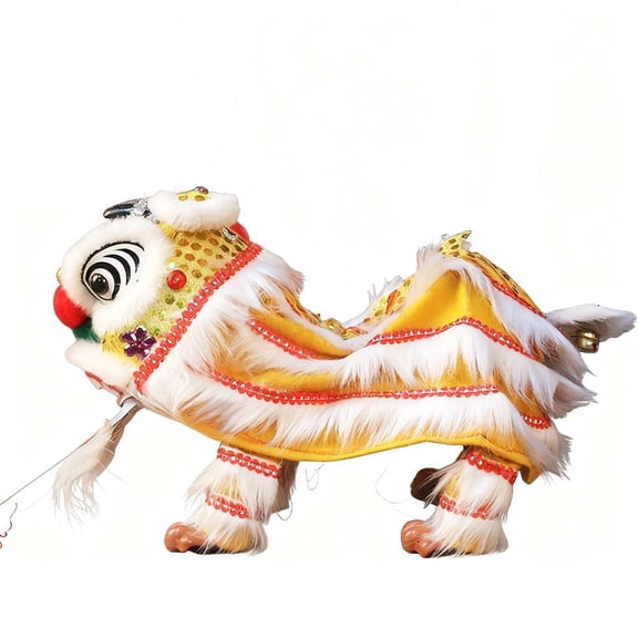 Handmade Chinese Lion Dance Puppet Toy for Spring Festival Decorations, Cultural Hand String Marionette for Kids and Adults