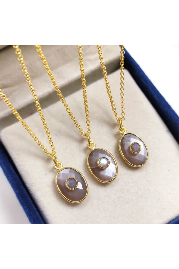 Handmade Chocolate Moonstone Necklace, Oval 925 Sterling Silver, Boho Hippie