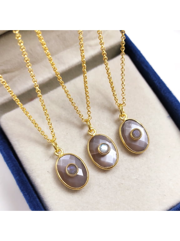 Handmade Chocolate Moonstone Necklace, Oval 925 Sterling Silver, Boho Hippie