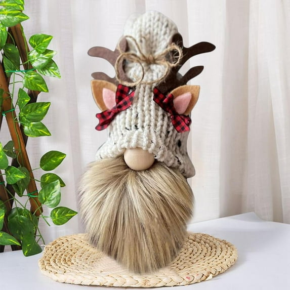 Handmade Christmas Gnome, Knitted Scandinavian Tomte Christmas Santa Figurines Scandinavian Gnome Plush for Holiday Christmas Decorations, Beige