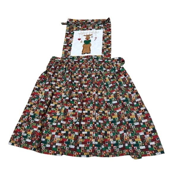 Handmade Christmas Patchwork Apron with Rudolph Cross Stitch  Perfect for Home or Restaurant