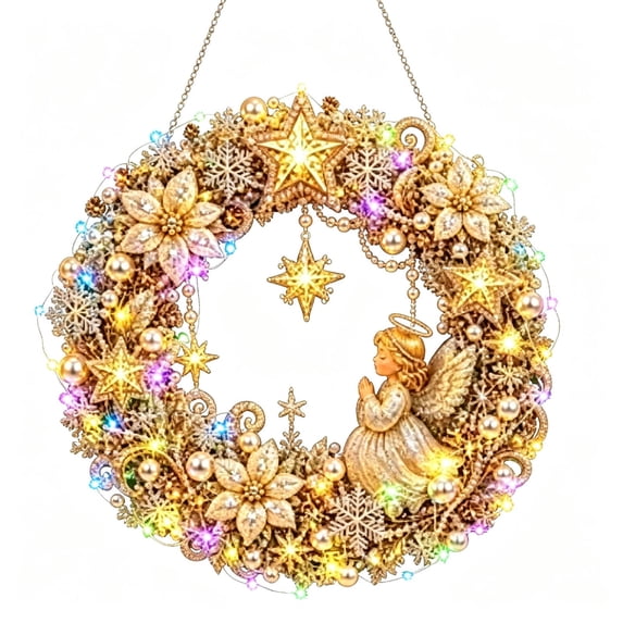 Handmade Christmas Pearl Light Wreath with LED String Lights DIY Holiday Garland Decoration for Home Tree Party Xmas Decor Gift