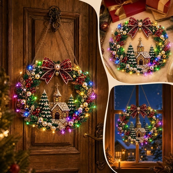 Handmade Christmas Pearl Light Wreath with LED String Lights Holiday ...
