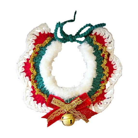Handmade Christmas Pet Collar – Cotton Decorative Scarf with Bow & Bell for Cats, Small Dogs, Rabbits – Adjustable Holiday Neck Ornament