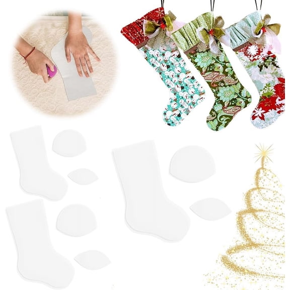 Handmade Christmas Stocking Template Set, 2023 New Cute Christmas DIY Quilting Templates Patchwork Tools, Christmas Stocking Sewing Templates, Home Sewing Set Tools (3Pcs)