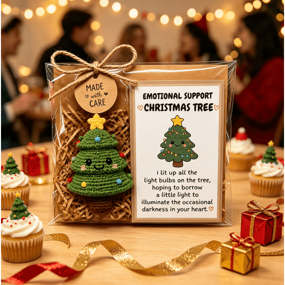 Handmade Christmas Therapy Plush Crew, Assorted Holiday Crochet Comfort Dolls with Message Cards, Thoughtful Winter Encouragement Gift for Friends (Christmas Tree)