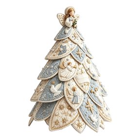 Handmade Christmas Tree Making Kit, Quilted Fabric Design with Decorative Bead Pieces