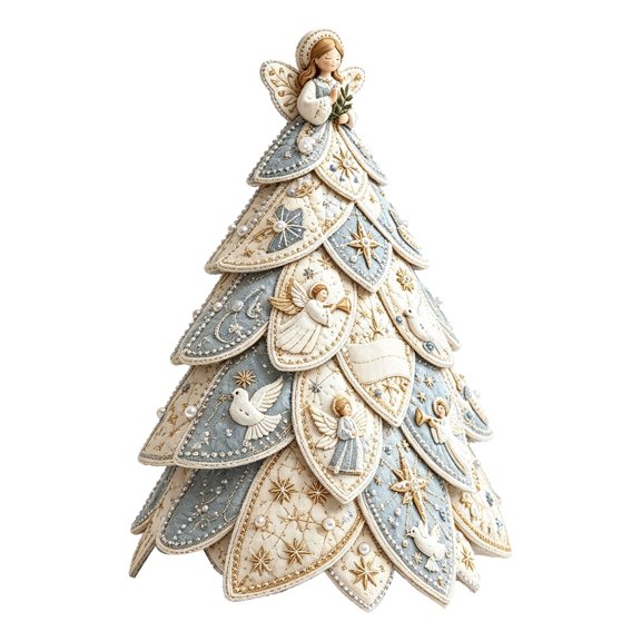 Handmade Christmas Tree Making Kit, Quilted Fabric Design with Decorative Bead Pieces