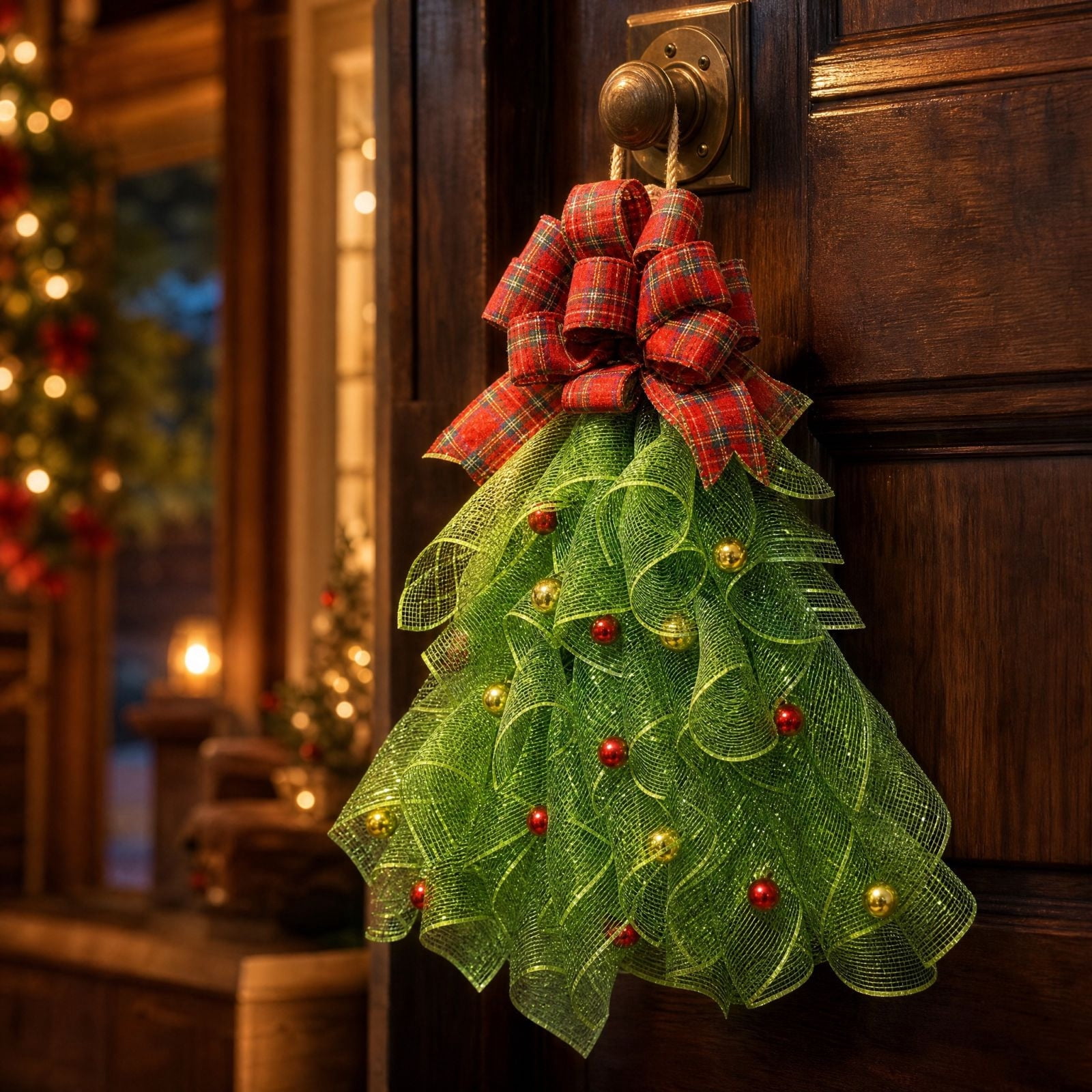 Handmade Christmas Tree Wreath, Festive Front Door Hanging Decor with ...