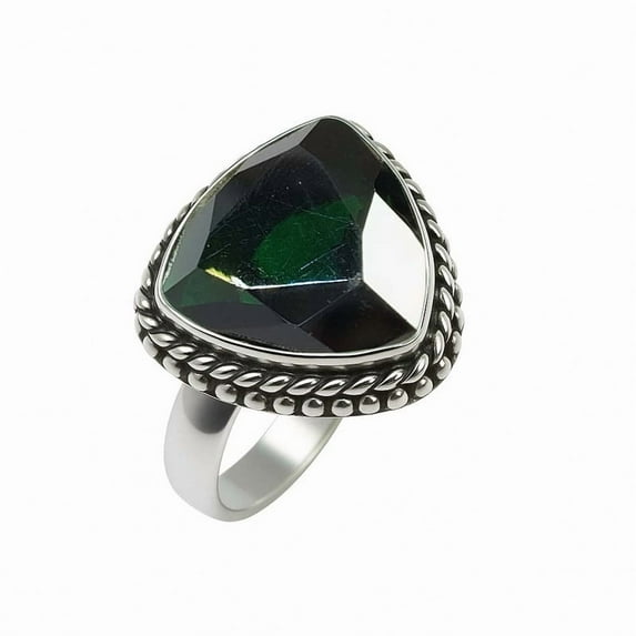 Handmade Chrome Quartz Oxidized Ring – 925 Sterling Silver Ring Green Healing Stone Vintage Statement Jewelry