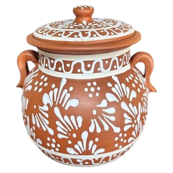 Handmade Clay Bean Pot 9x9 Inch Mexican Barro Stew Pot, Talavera Style Cooking & Serving Pot
