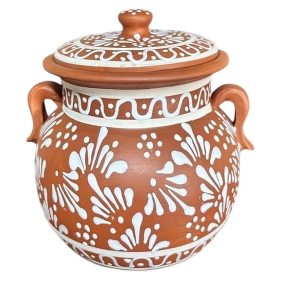 Handmade Clay Bean Pot 9x9 Inch Mexican Barro Stew Pot, Talavera Style Cooking & Serving Pot