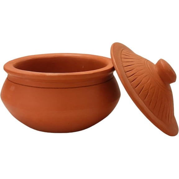 Handmade Clay Dahi Handi with Lid Traditional Earthen Pot for Yogurt, Curd, Pickle, Rice, Soup & Storage | Natural Clay Handi with Lid for Kitchen & Home Decor