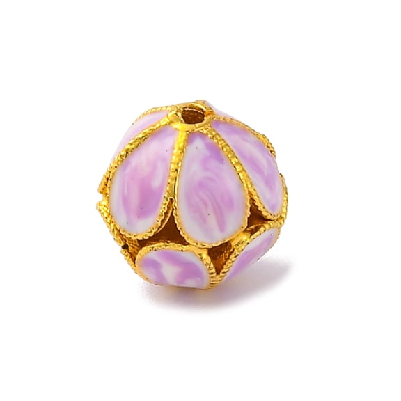 Handmade Cloisonne Beads Cadmium Free Nickel Free Lead Free Real 18K Gold Plated Round Medium Orchid 10.5x10mm Hole: 1.4mm