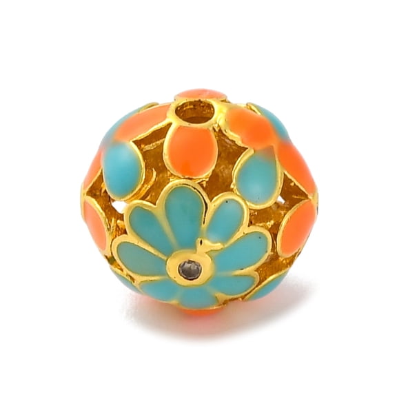 Handmade Cloisonne Beads Real 18K golden Plated Round Colorful 10.5x10mm Hole: 1.4mm