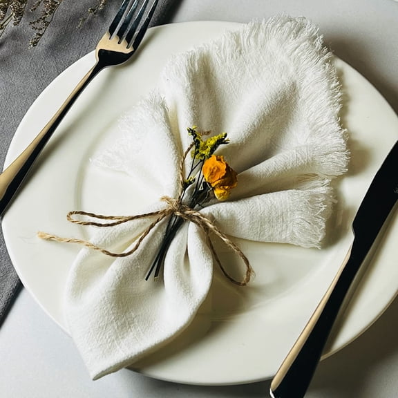 Handmade Cloth Napkins with Fringe,18 x 18 Inches Cotton Linen Napkins for Dinner, Wedding and Parties
