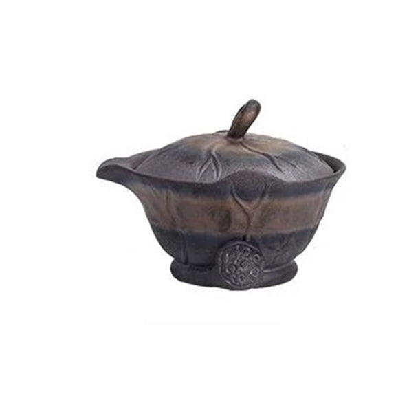 Handmade Coarse Pottery Teapot Tea Bowl Ceramic Gaiwan Lotus Leaf Hand-Held Pot Old Rock Mud Gilt Iron Glaze Kung Fu Tea Set