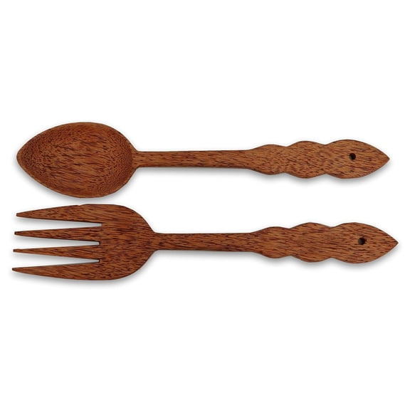 Handmade Coconut Wood Giant Fork & Spoon Set Wall Kitchen Home Dcor