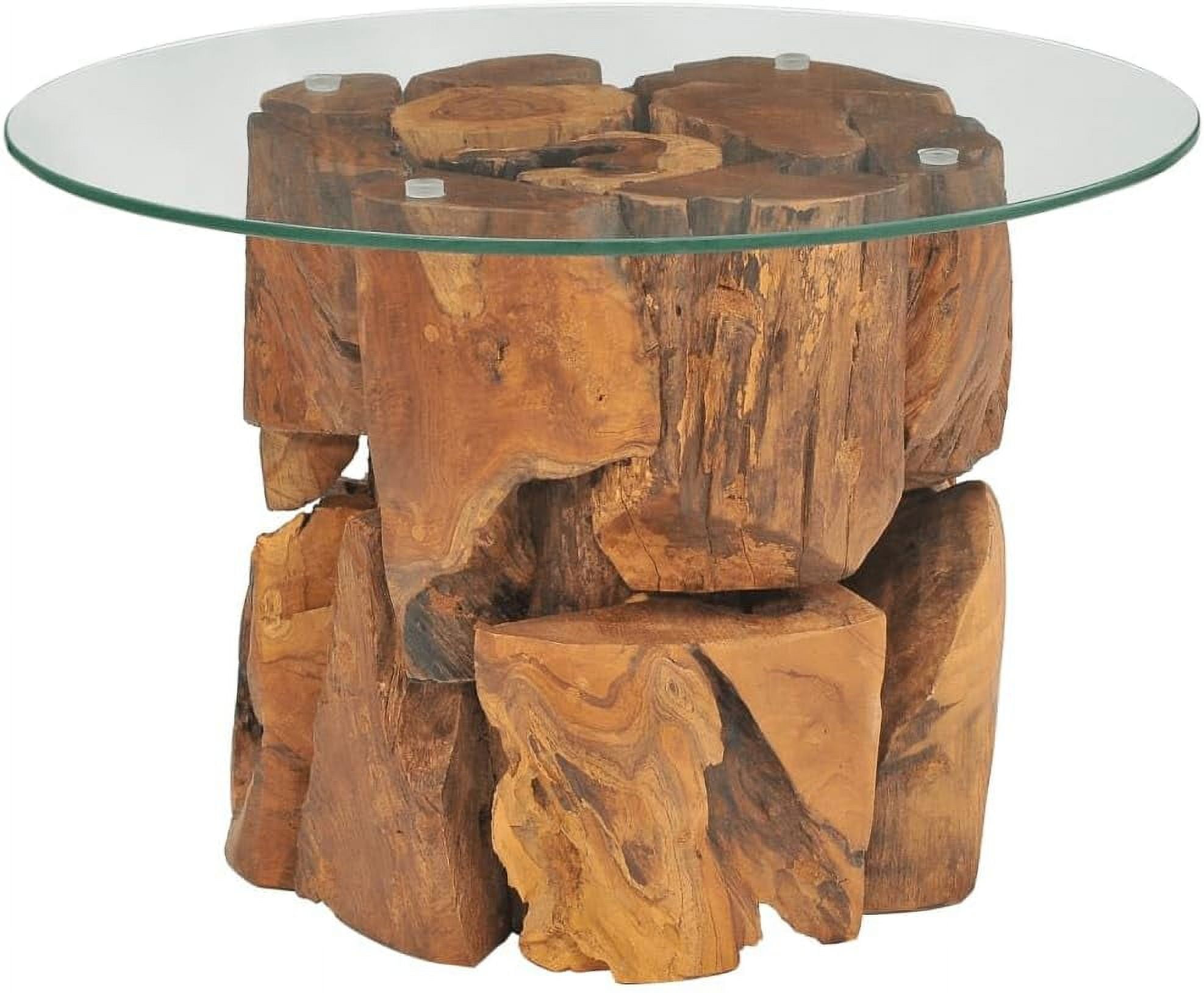 Handmade Rustic Teak Driftwood & Tempered Glass Coffee Table