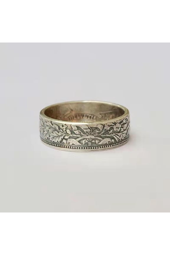 Handmade Coin Rings With Edelweiss Pattern Silver Plated Unisex Retro Geometric Jewelry Elegant Vintage Finish