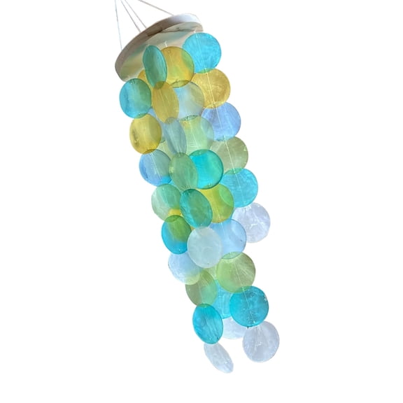Handmade Colored Capiz Shells Wind Chimes Coastal Type Decoration for Indoor and Outdoor Use Garden Decoration