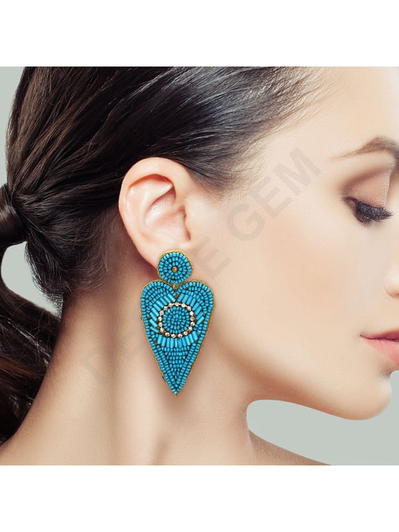 Handmade Colorful Beaded Earrings, Hoop Dangle Earrings, Boho Tassel Earrings FER1001