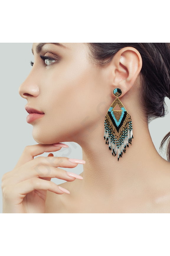 Handmade Colorful Beaded Earrings,Seed Bead,Hoop Dangle Earrings, Bohemia,Native Tassel Earrings FER1038