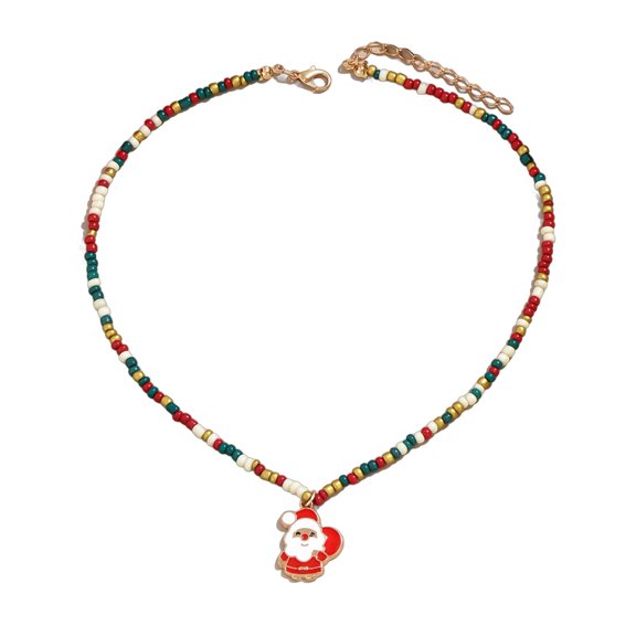 Handmade Colorful Beaded Necklace Women's Christmas Necklace Colorful Beads and Elegant Holiday Pendants Neckchain