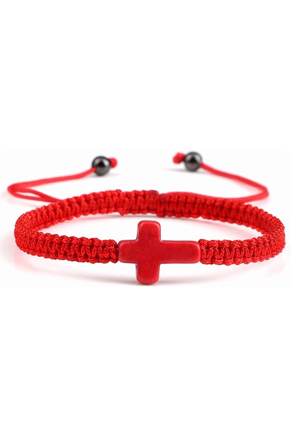 Handmade Colorful Braided Rope Cross Lucky Protection Pray String Bracelet Inspirational Religious Christian Friendship Couple Adjustable Wrist Jewelry for Women Men