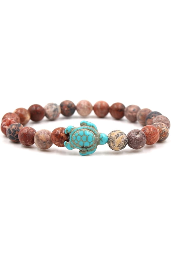 Handmade Colorful Sea Turtles BeadsTurquoise Natutal Stone Elastic Stretch Bracelet Friendship Couple Adjustable Rope Bangle Jewelry for Women