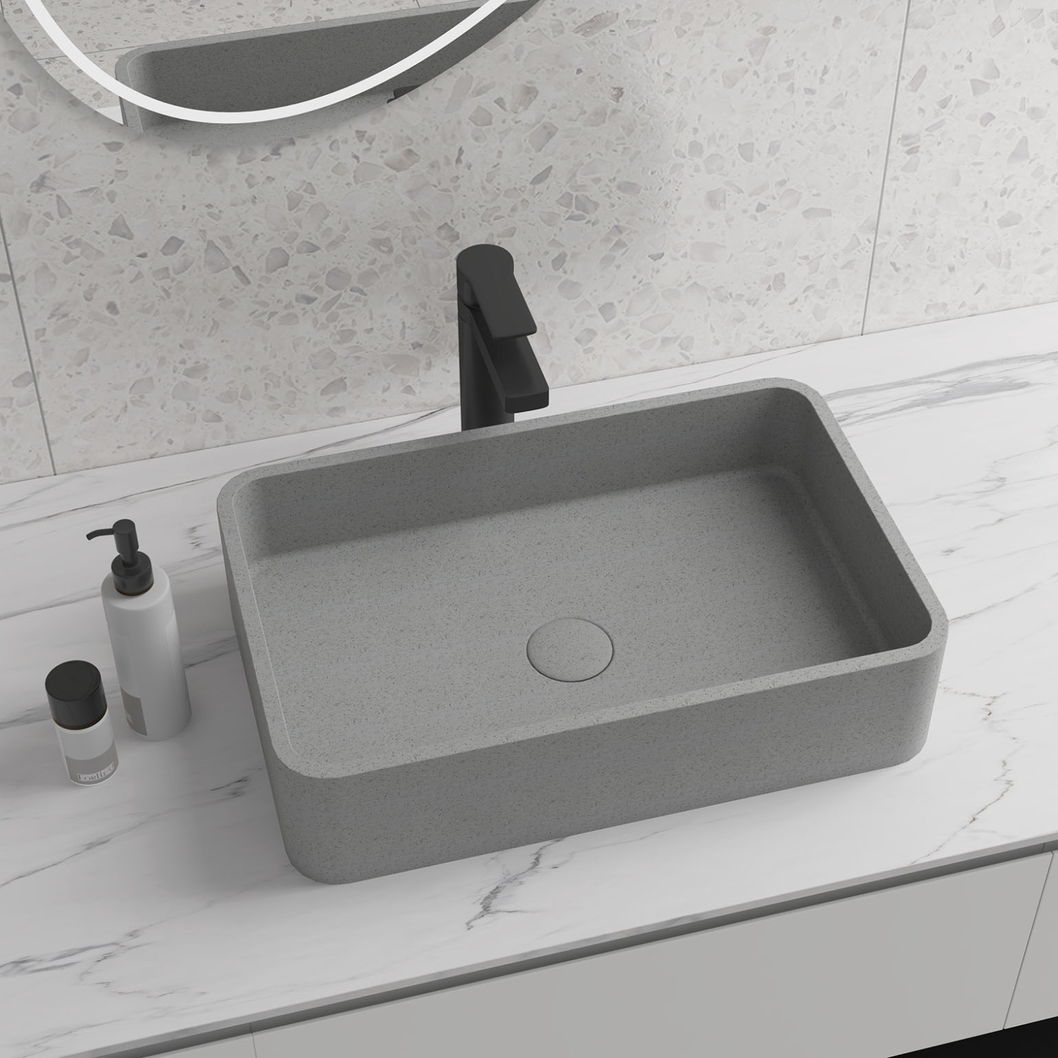 Handmade Concrete Grey Rectangle Vessel Bathroom Sink Freestanding