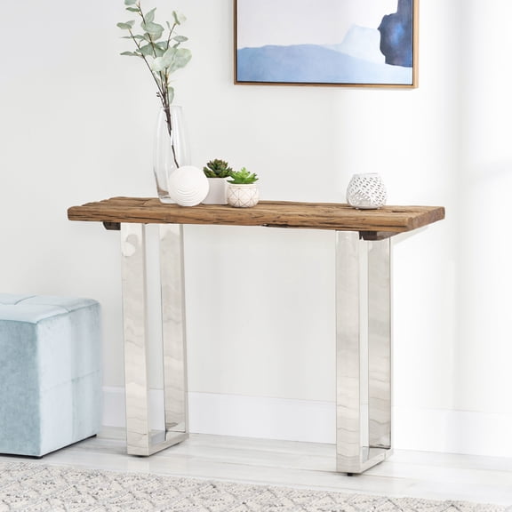 Handmade Console Table With Rustic Appeal: Reclaimed Wood & Iron Frame For Decoration