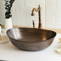 14" Handmade Hammered 100% Solid Dark Copper Bathroom Vessel Sink Bowl – Countertop Basin for Vanity & Powder Room | Eco-Friendly Rustic Copper Sink