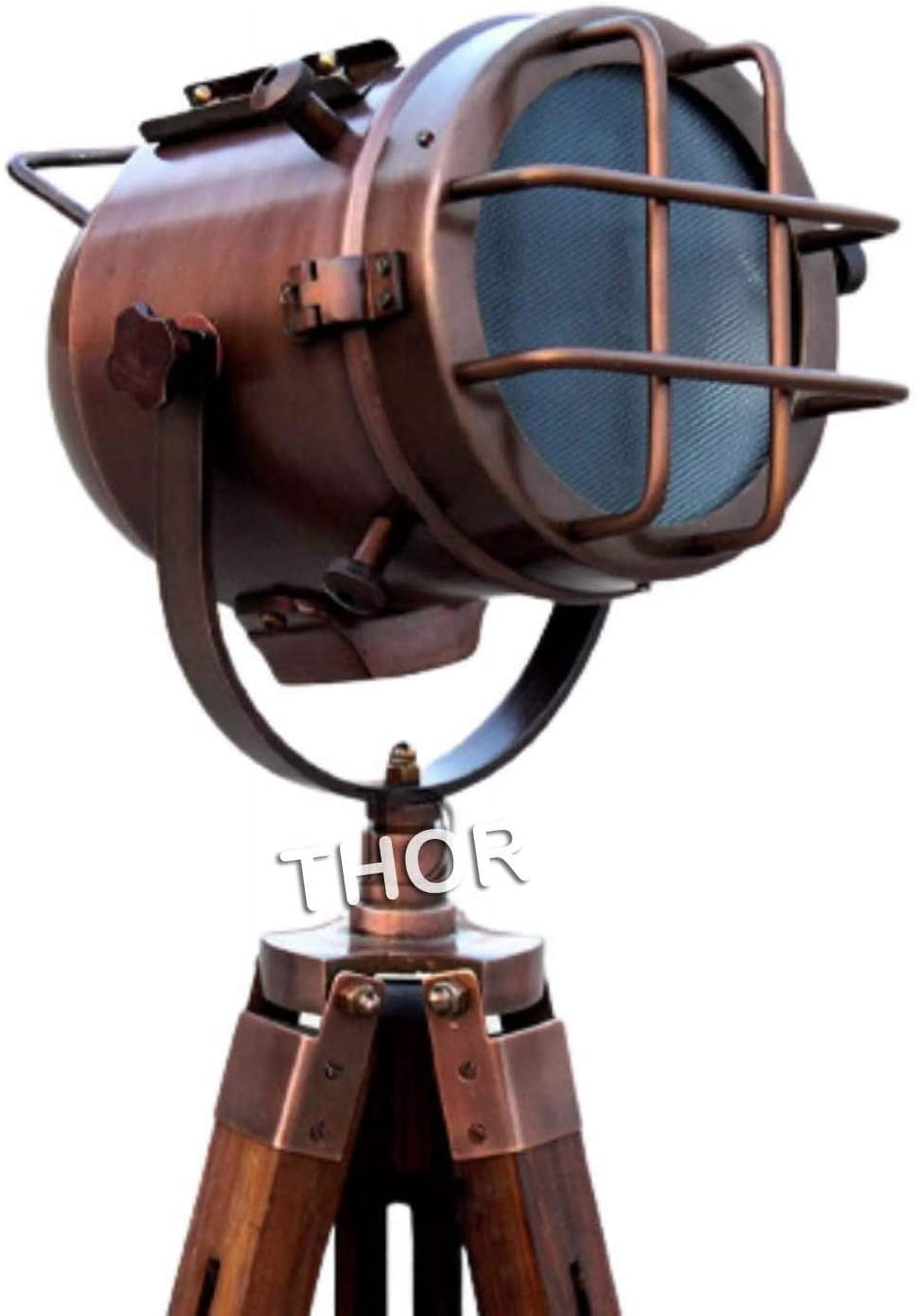 Handmade Copper Floor lamp W/ Wooden Tripod Nautical Modern searchlight Home & Office Decorative
