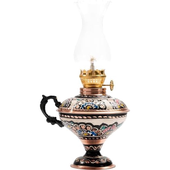 Handmade Copper Oil Lamp for Indoor Use Christmas Gift Farmhouse Kitchen Decor Vintage Hurricane Lanterns Decorative Indoor Emergency Lanterns for Power Outages Lights and Decorative Table Lamp