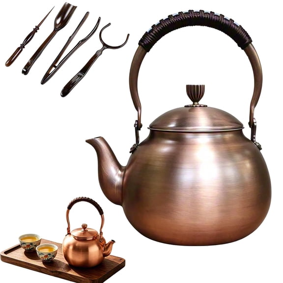 Handmade Copper Stovetop Teapot Kettle - Handmade Copper Kettle 1200ML with Ergonomic Handle Precision Spout, for Tea Ceremony Daily Relaxation Contemporary Home