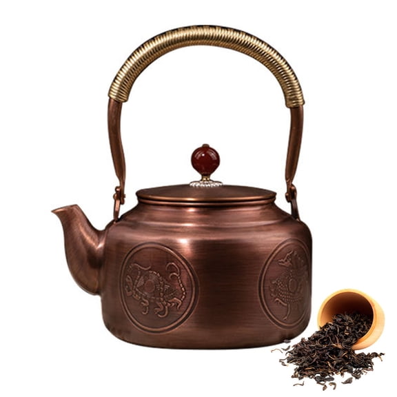 Handmade Copper Tea Pot, Vintage Tea Kettle with Ergonomic Handle, 1.4L Copper Kettle for Stovetop, Coffee Pot Hammered Teapot for Home Restaurant