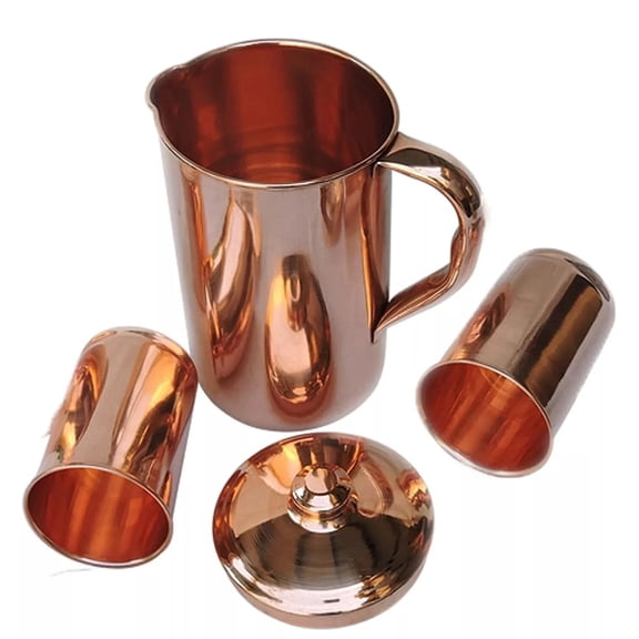 Handmade Copper Water Jug Pitcher Pot With 2 Glass For Ayurveda Health Benefits