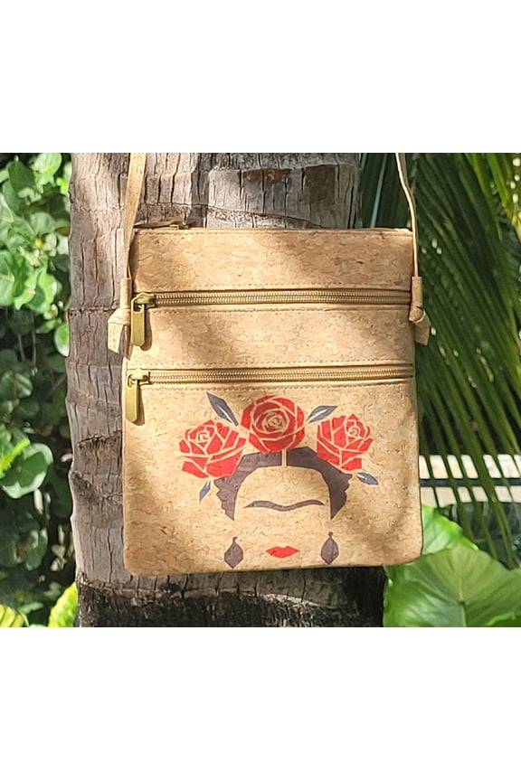Handmade Cork crossbody bag vegan sustainable organic eco friendly gifts FRIDA lightweight durable waterproof